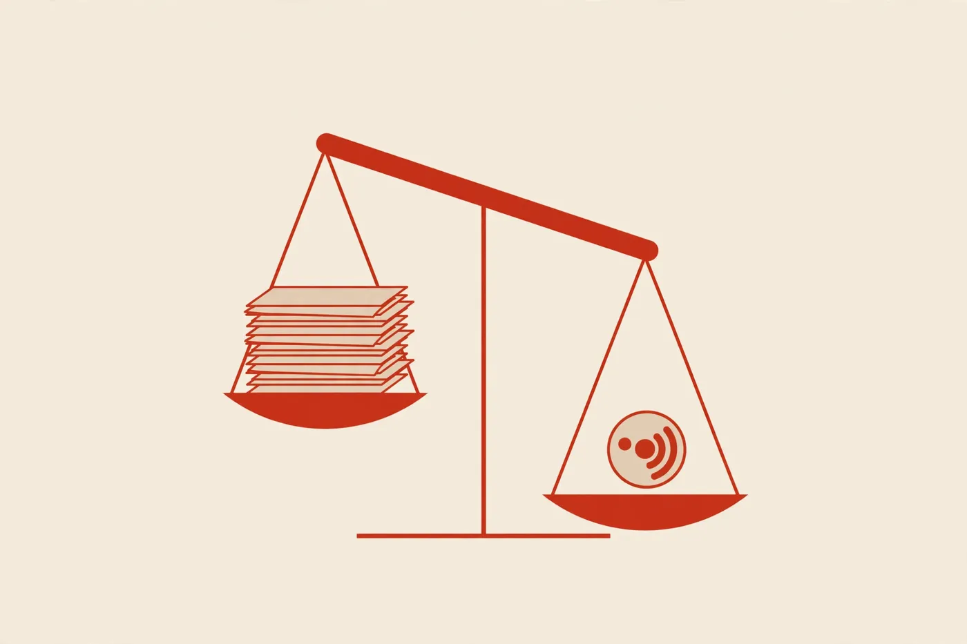 Illustration of a scale weighing newsletters against one episode