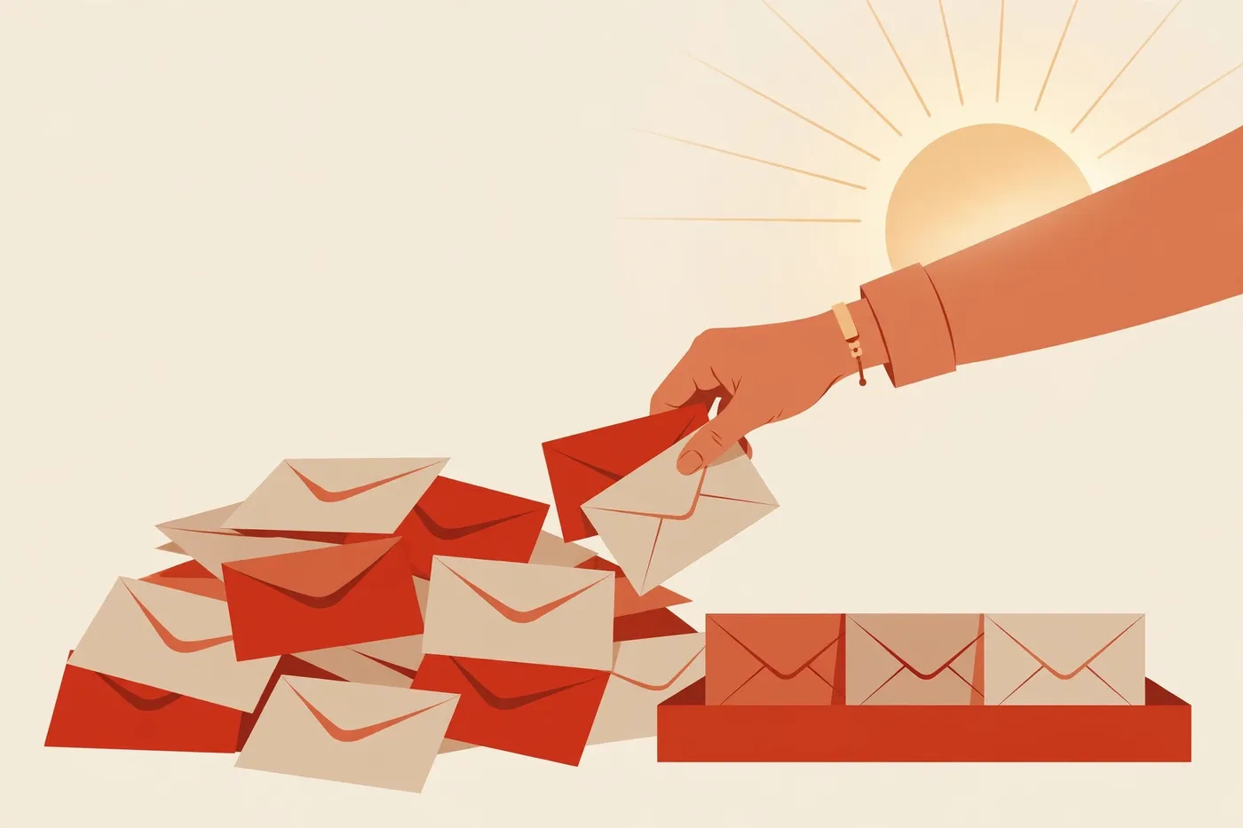Illustration of a curator picking newsletters for the morning episode