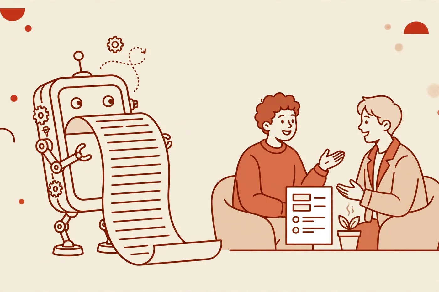 Illustration contrasting robotic read-aloud with a conversational podcast